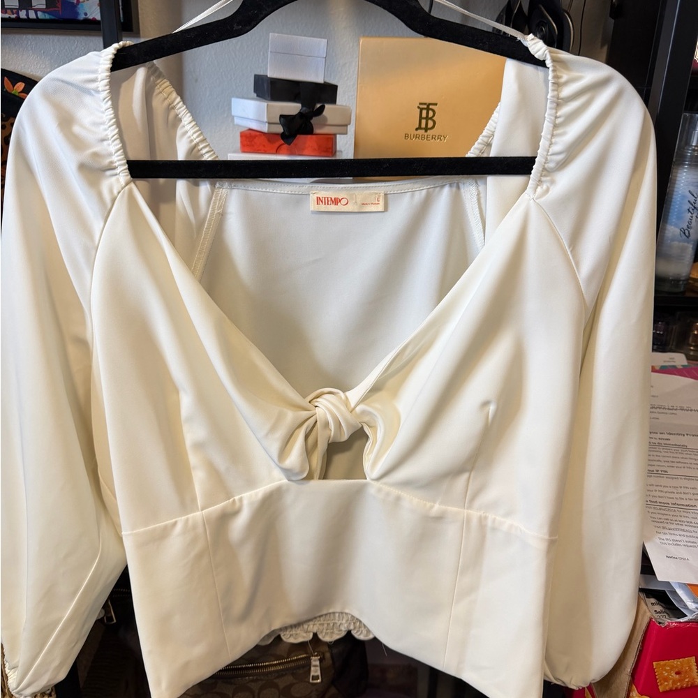 Source Unknown Cream Knot-Front Long Sleeve Top